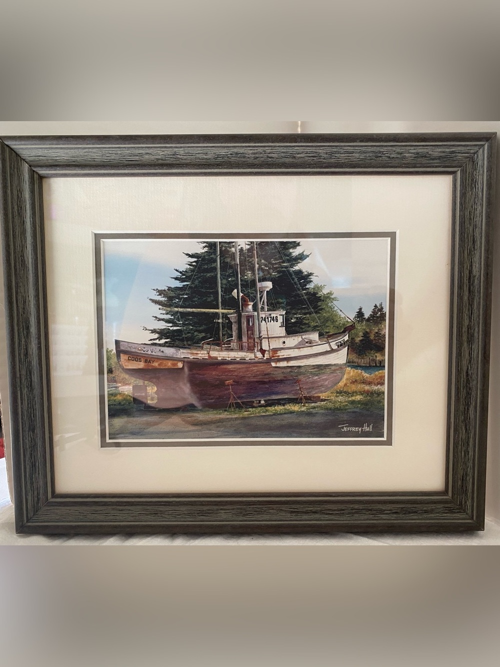 Gallery Signed Jerry Hull “Geneva Of Coos Bay”Boat Nautical Print Painting